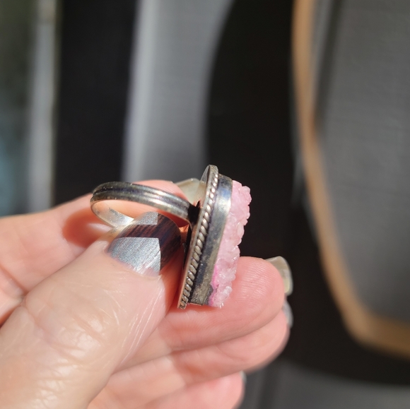 Rose quartz 28k drutzy sterling ring sz8.5 - Picture 4 of 9